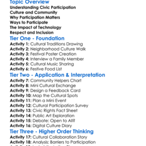Civic Participation In Cultural Life Worksheet Activity Booklet