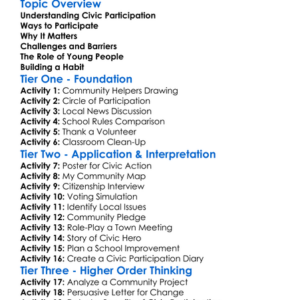 Civic Participation Worksheet Activity Booklet