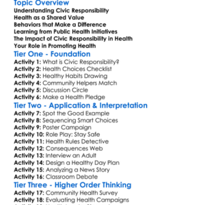 Civic Responsibility In Health Worksheet Activity Booklet