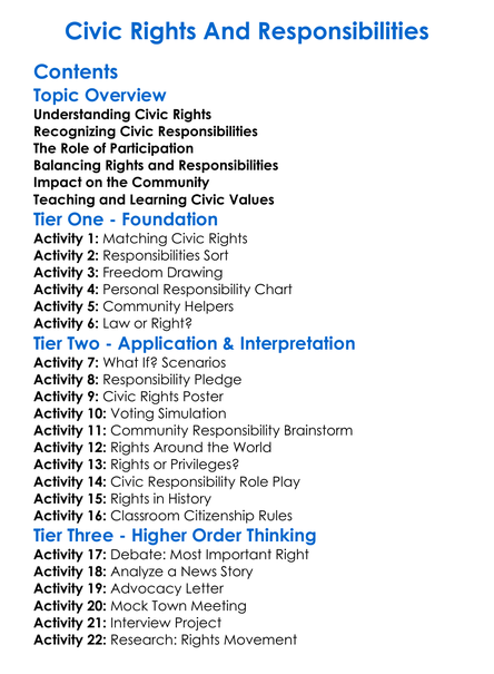 Civic Rights And Responsibilities Worksheet Activity Booklet