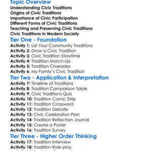 Civic Traditions Worksheet Activity Booklet