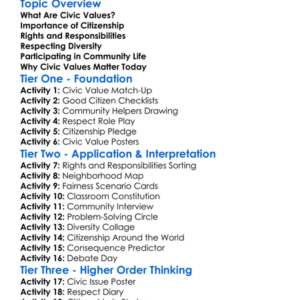 Civic Values And Citizenship Worksheet Activity Booklet