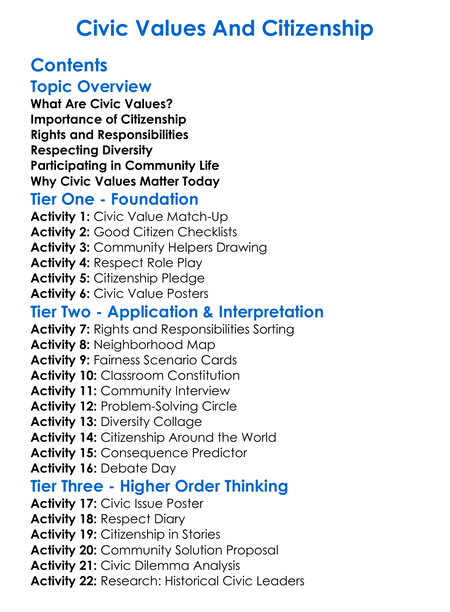 Civic Values And Citizenship Worksheet Activity Booklet