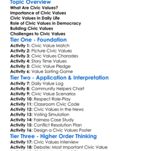 Civic Values Worksheet Activity Booklet