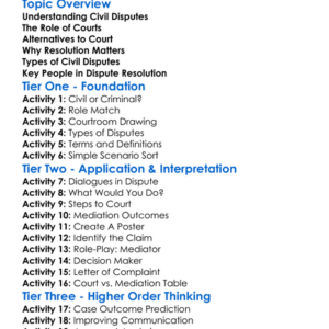 Civil Dispute Resolution Worksheet Activity Booklet