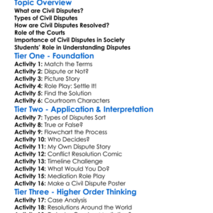 Civil Disputes Worksheet Activity Booklet