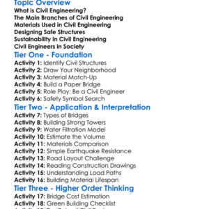 Civil Engineering Basics Worksheet Activity Booklet