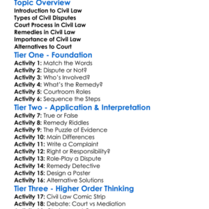 Civil Law Disputes And Remedies Worksheet Activity Booklet