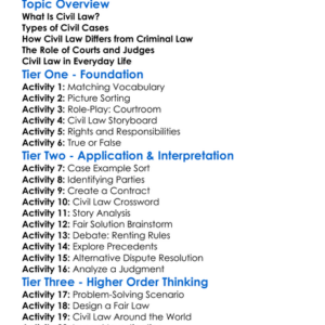 Civil Law Fundamentals Worksheet Activity Booklet