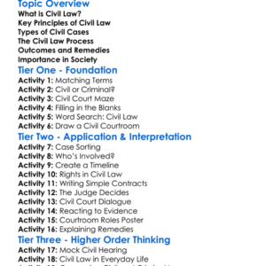 Civil Law Principles And Processes Worksheet Activity Booklet