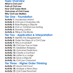 Civil Law Worksheet Activity Booklet