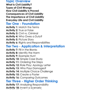 Civil Liability Worksheet Activity Booklet