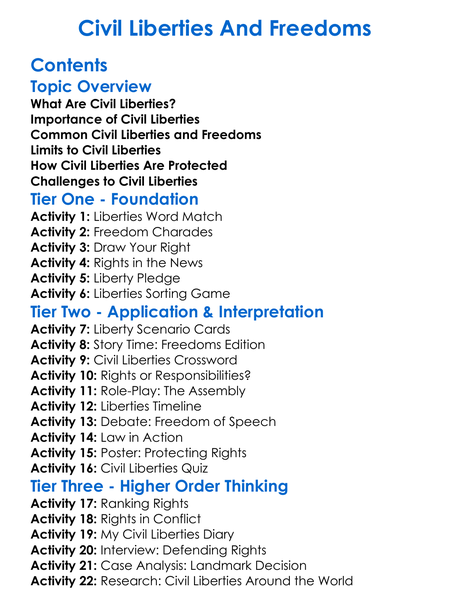 Civil Liberties And Freedoms Worksheet Activity Booklet