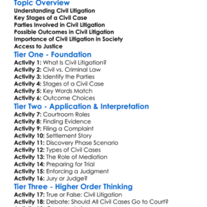 Civil Litigation Worksheet Activity Booklet