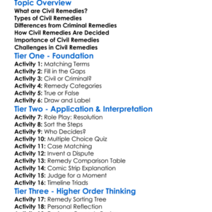 Civil Remedies Worksheet Activity Booklet