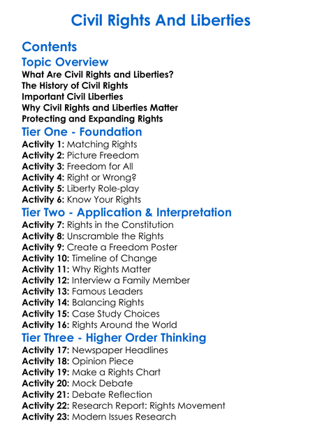 Civil Rights And Liberties Worksheet Activity Booklet
