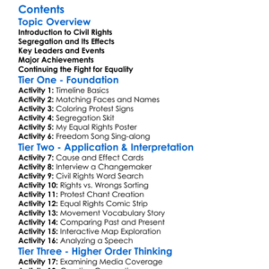 Civil Rights Movement In The United States Worksheet Activity Booklet