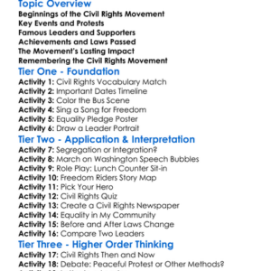 Civil Rights Movement In The Usa Worksheet Activity Booklet