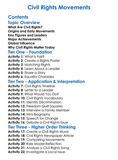Civil Rights Movements Worksheet Activity Booklet