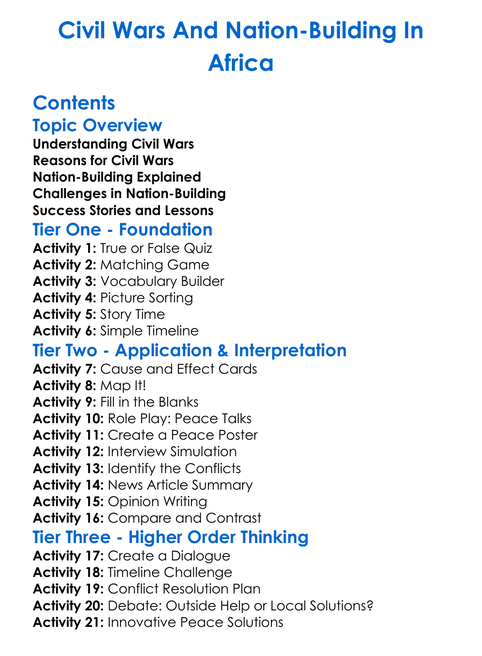 Civil Wars And Nation-Building In Africa Worksheet Activity Booklet