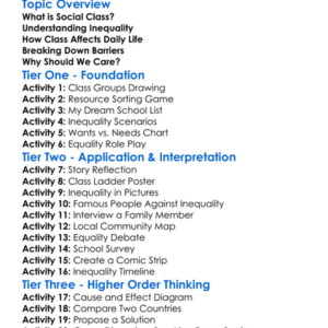 Class And Inequality Worksheet Activity Booklet