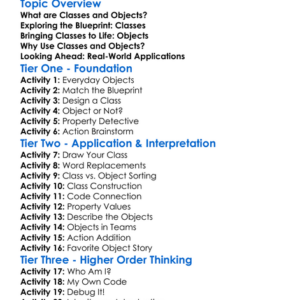 Class And Object Basics Worksheet Activity Booklet