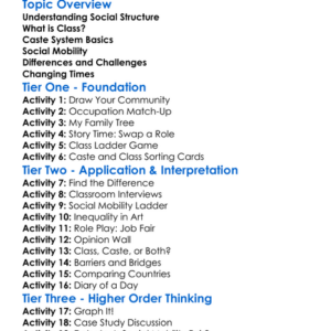 Class Caste And Social Mobility Worksheet Activity Booklet