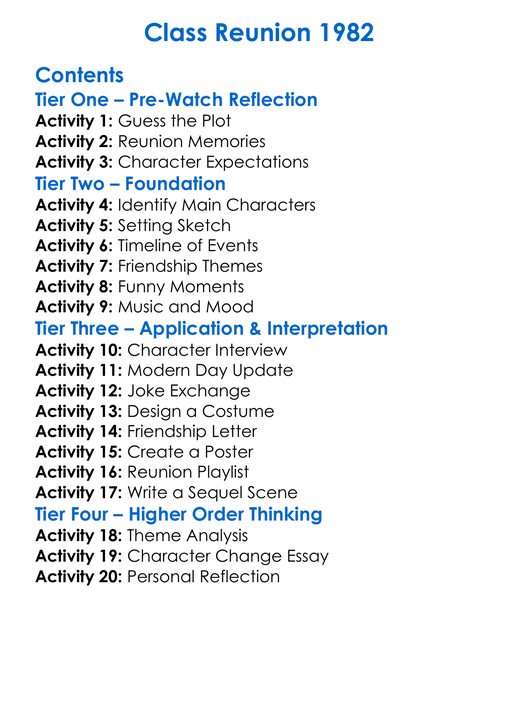 Class Reunion 1982 Worksheet Activity Booklet