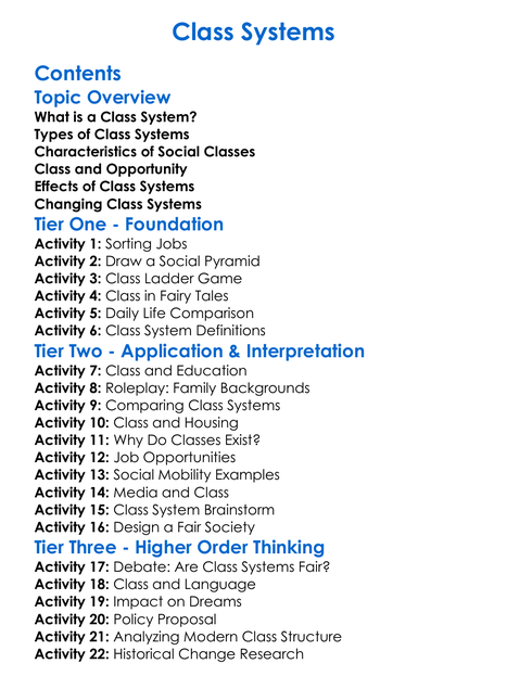 Class Systems Worksheet Activity Booklet
