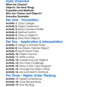 Classes And Objects Worksheet Activity Booklet