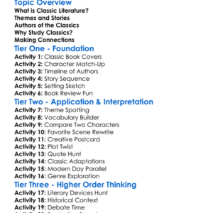 Classic Literature Worksheet Activity Booklet