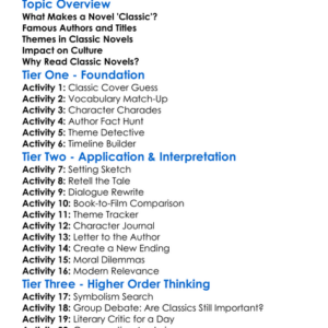 Classic Novels Worksheet Activity Booklet
