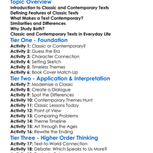 Classic Vs Contemporary Texts Worksheet Activity Booklet