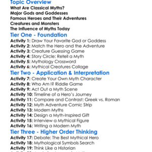 Classical Myths Worksheet Activity Booklet