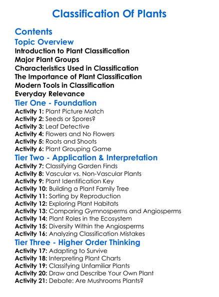 Classification Of Plants Worksheet Activity Booklet