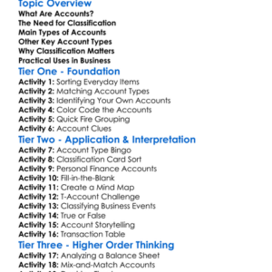 Classifying Accounts Worksheet Activity Booklet
