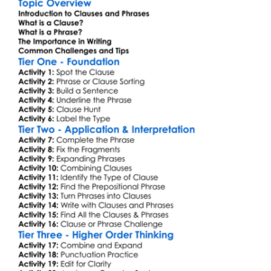 Clauses And Phrases Worksheet Activity Booklet