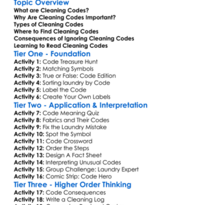 Cleaning Codes On Textiles Worksheet Activity Booklet