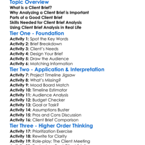 Client Brief Analysis Worksheet Activity Booklet