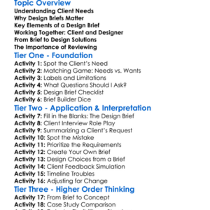 Client Needs And Design Briefs Worksheet Activity Booklet
