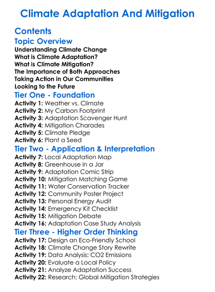 Climate Adaptation And Mitigation Worksheet Activity Booklet