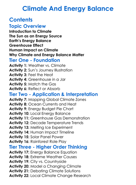 Climate And Energy Balance Worksheet Activity Booklet