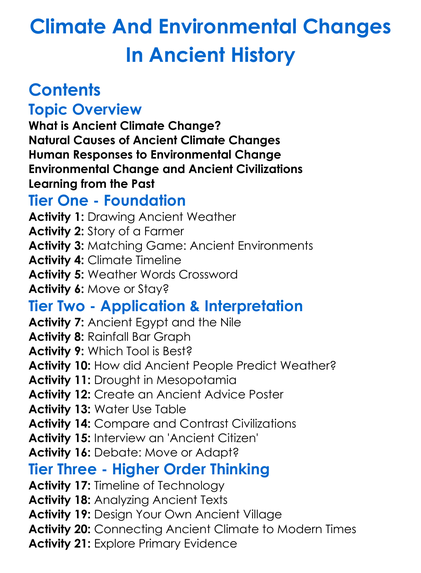 Climate And Environmental Changes In Ancient History Worksheet Activity Booklet