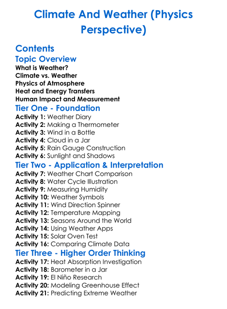 Climate And Weather Physics Perspective Worksheet Activity Booklet