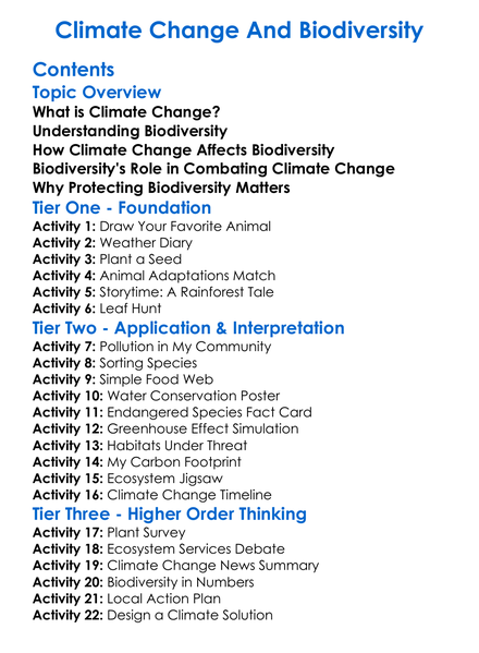 Climate Change And Biodiversity Worksheet Activity Booklet