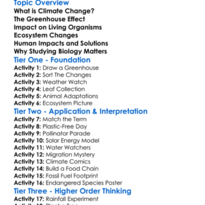 Climate Change And Biology Worksheet Activity Booklet