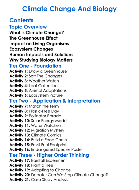 Climate Change And Biology Worksheet Activity Booklet