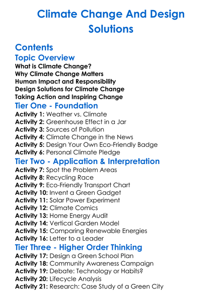 Climate Change And Design Solutions Worksheet Activity Booklet