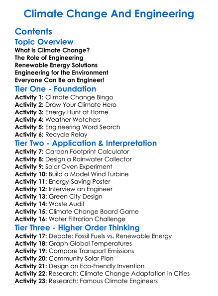 Climate Change And Engineering Worksheet Activity Booklet