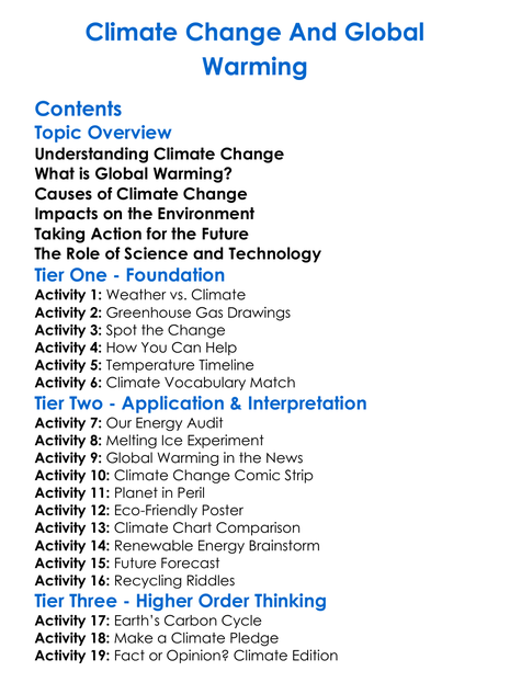 Climate Change And Global Warming Worksheet Activity Booklet